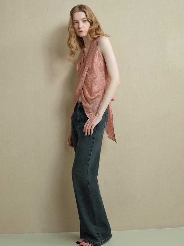 someonesometimes Ribbed Patchwork Zip Front Commuter Strappy Loose Fit Women Tank Tops