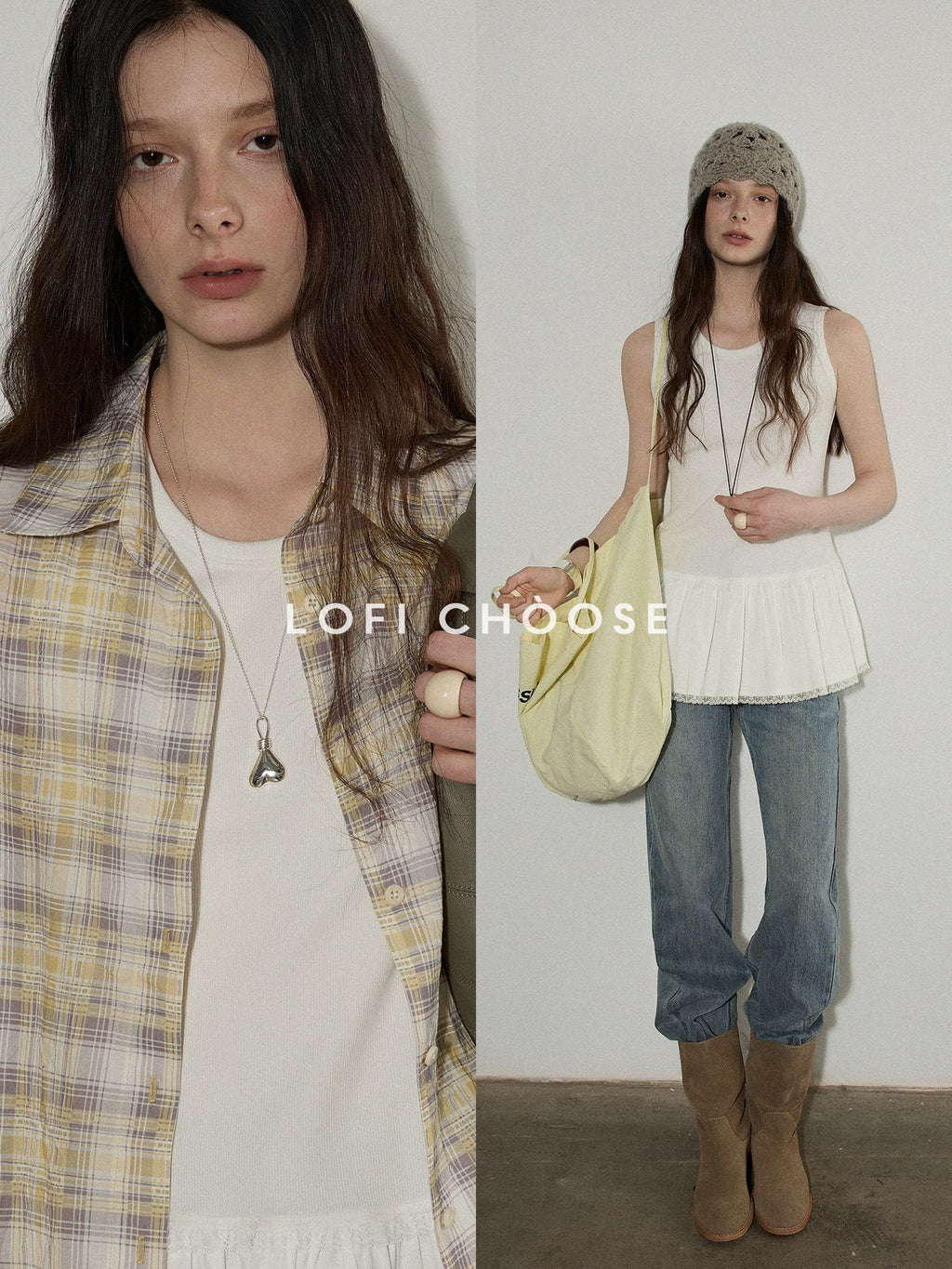 Lofi choose Versatile Layering Commuter Loose Fit Crew Neck Women White Tank Tops