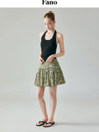 fano Lined Printed Bubble Silhouette Polyester Loose Korean Commuter Mini Skirts