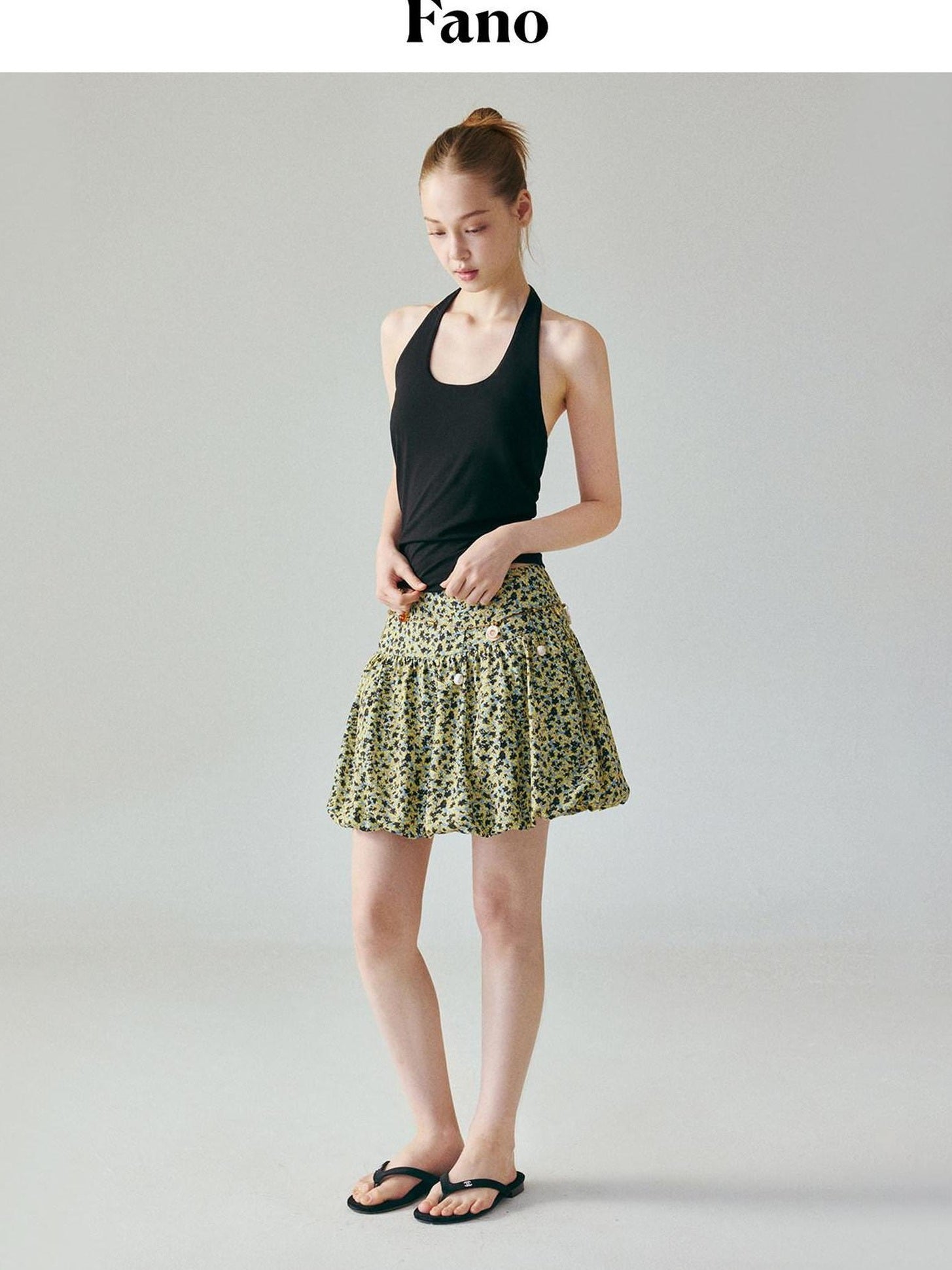 fano Lined Printed Bubble Silhouette Polyester Loose Korean Commuter Mini Skirts