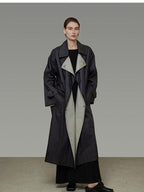 unspoken Minimal Commuter Long Double Breasted Loose Fit Women Black Olive Trench Coats