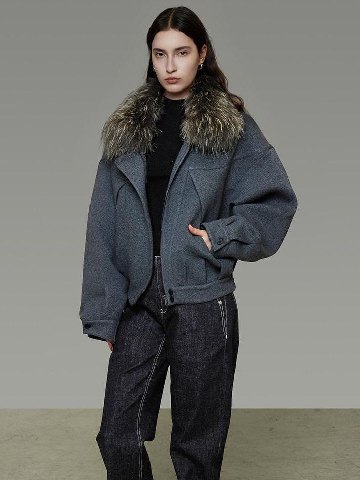 unspoken Deep Gray Cotton Zip Fur Collar Relaxed Commuter Insulated Puffer Jackets
