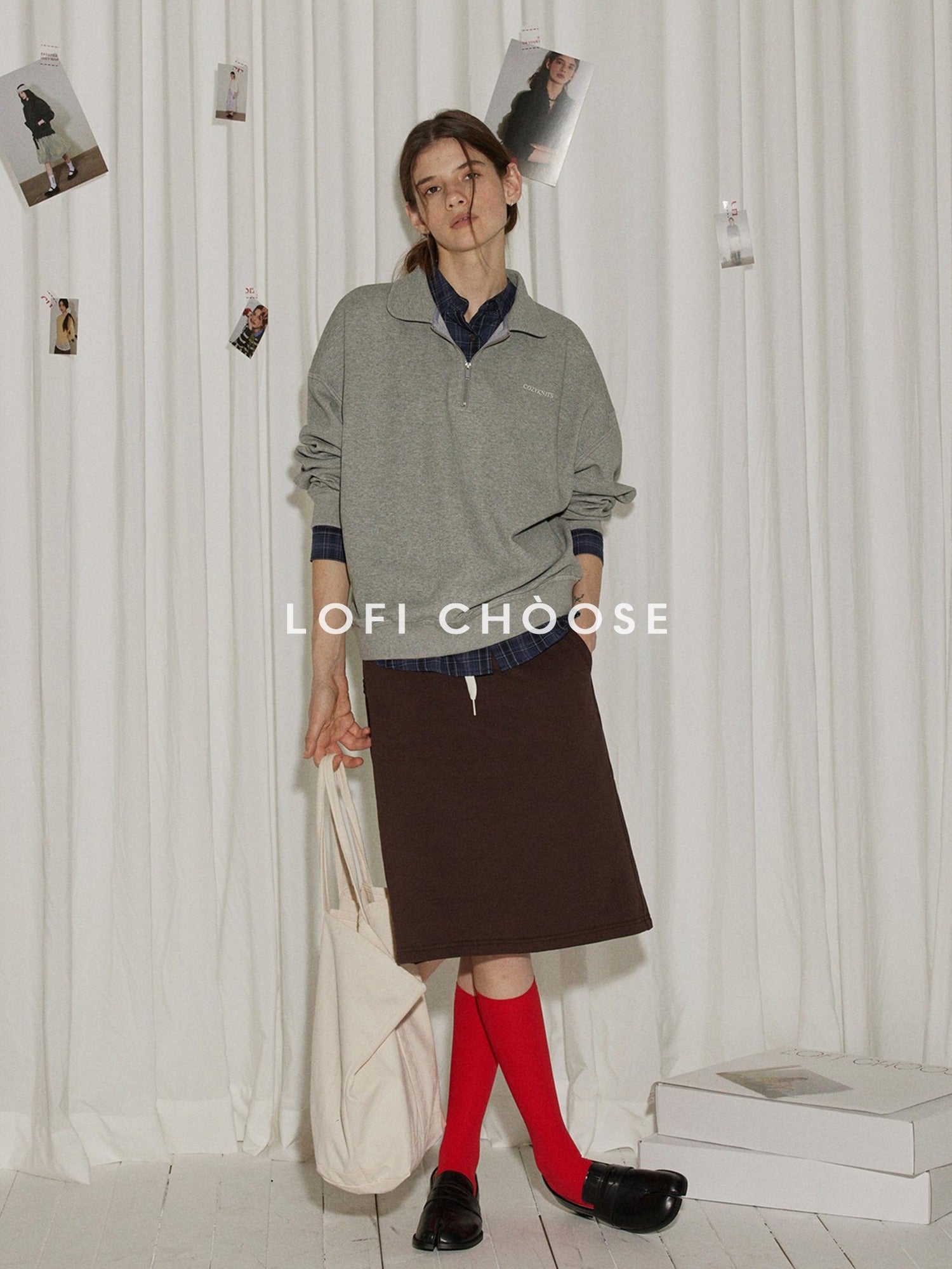 Lofi choose Zippered Polo Collar Relaxed Fit Commuter Long Sleeve Regular Weight Sweatshirt