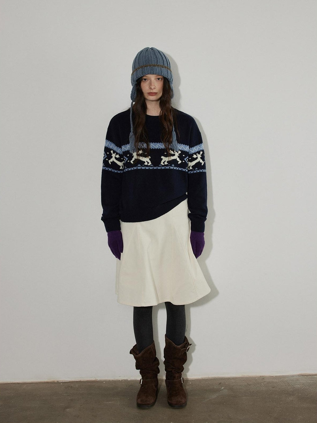 Lofi choose Cozy Thick Knit Pullover Loose Fit Commuter Crew Neck Navy Sweaters
