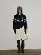 Lofi choose Cozy Thick Knit Pullover Loose Fit Commuter Crew Neck Navy Sweaters