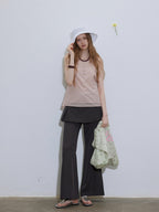 Lofi choose Button Front Loose Workwear Sleeveless Charcoal Off Shoulder Crop Tops