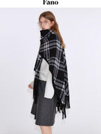 fano Cozy Warm British Plaid Unisex Large Polyester Wool Blend Scarves