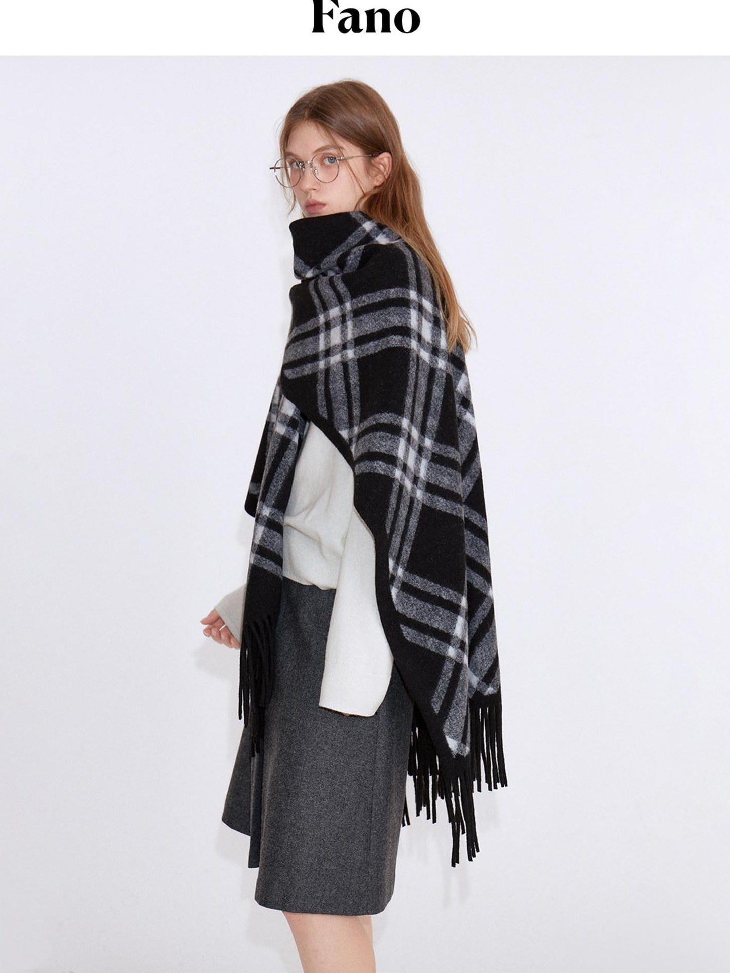 fano Cozy Warm British Plaid Unisex Large Polyester Wool Blend Scarves