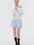 fano Elastic Waist Minimal Commuter Straight Cotton Blend Mist Blue Mid-Length Shorts