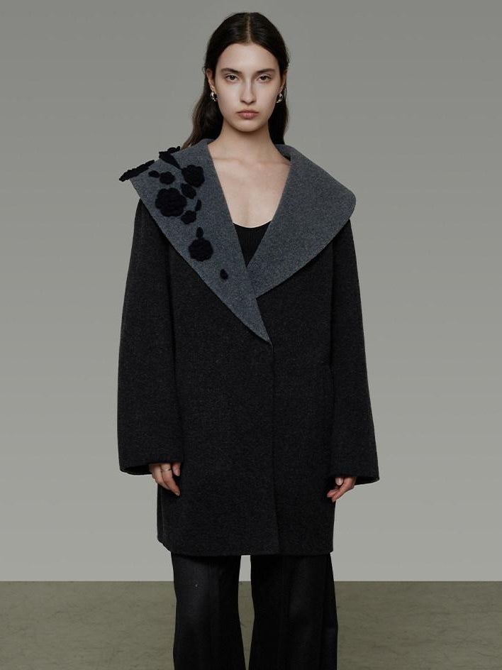 unspoken Warm Thick Minimal Commuter Loose Fit Lapel Women Sheep Wool Blend Wool Coats