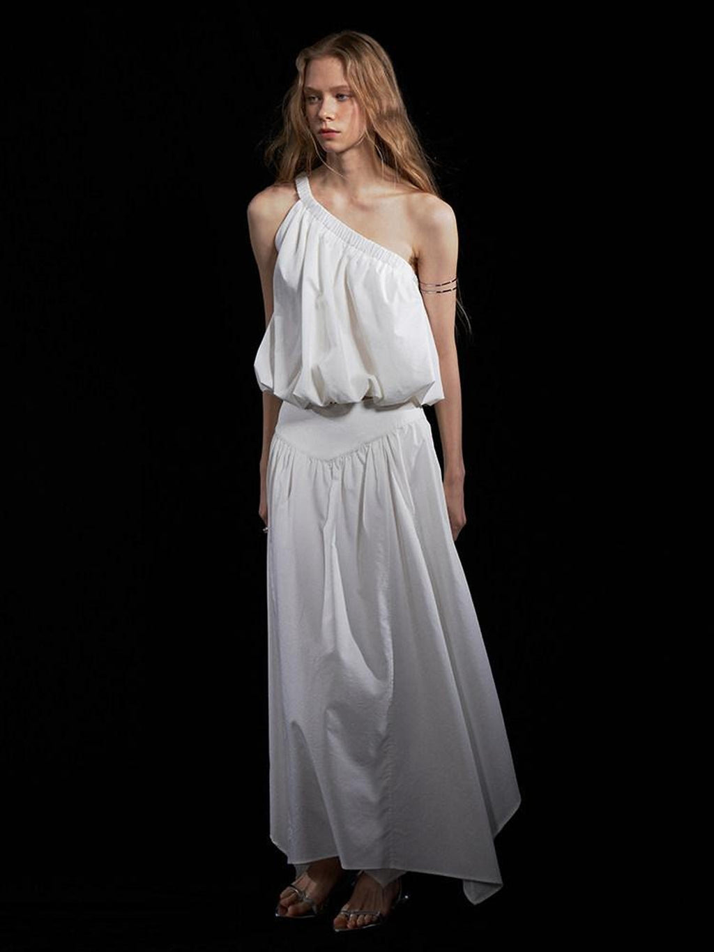 someone sometimes Soft Cotton One Shoulder Crop Ages 18 25 Milk White Matching Top & Skirt Sets