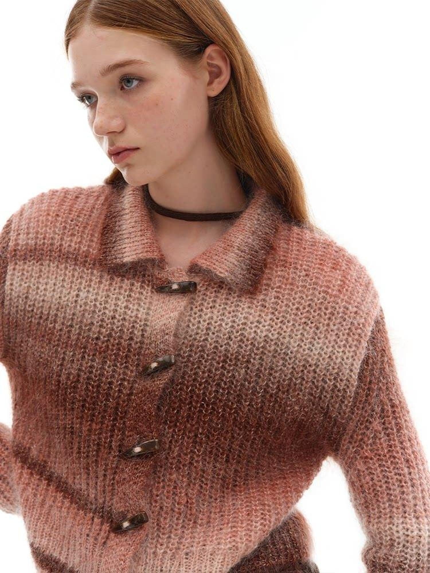 someone sometimes Soft Mohair Blend Lapel Collar Button Front Women Pink Brown Gradient Cardigans