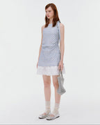 fano Soft Cotton Blend Halter Plaid Korean Office Hline Square Neck Midi Dresses