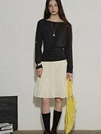 Lofi choose High Waist Pleated A Line Office Ready Women Black Ivory Polyester Mini Skirts