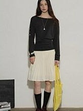 Lofi choose High Waist Pleated A Line Office Ready Women Black Ivory Polyester Mini Skirts