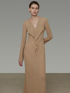 unspoken Breathable High Waist Sash V-neck Aline Longsleeve Office Polyester Maxi Dresses
