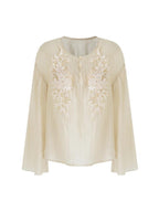 unspoken Breathable Lyocell Embroidered Vintage Loose Round Neck Women Almond Blouses