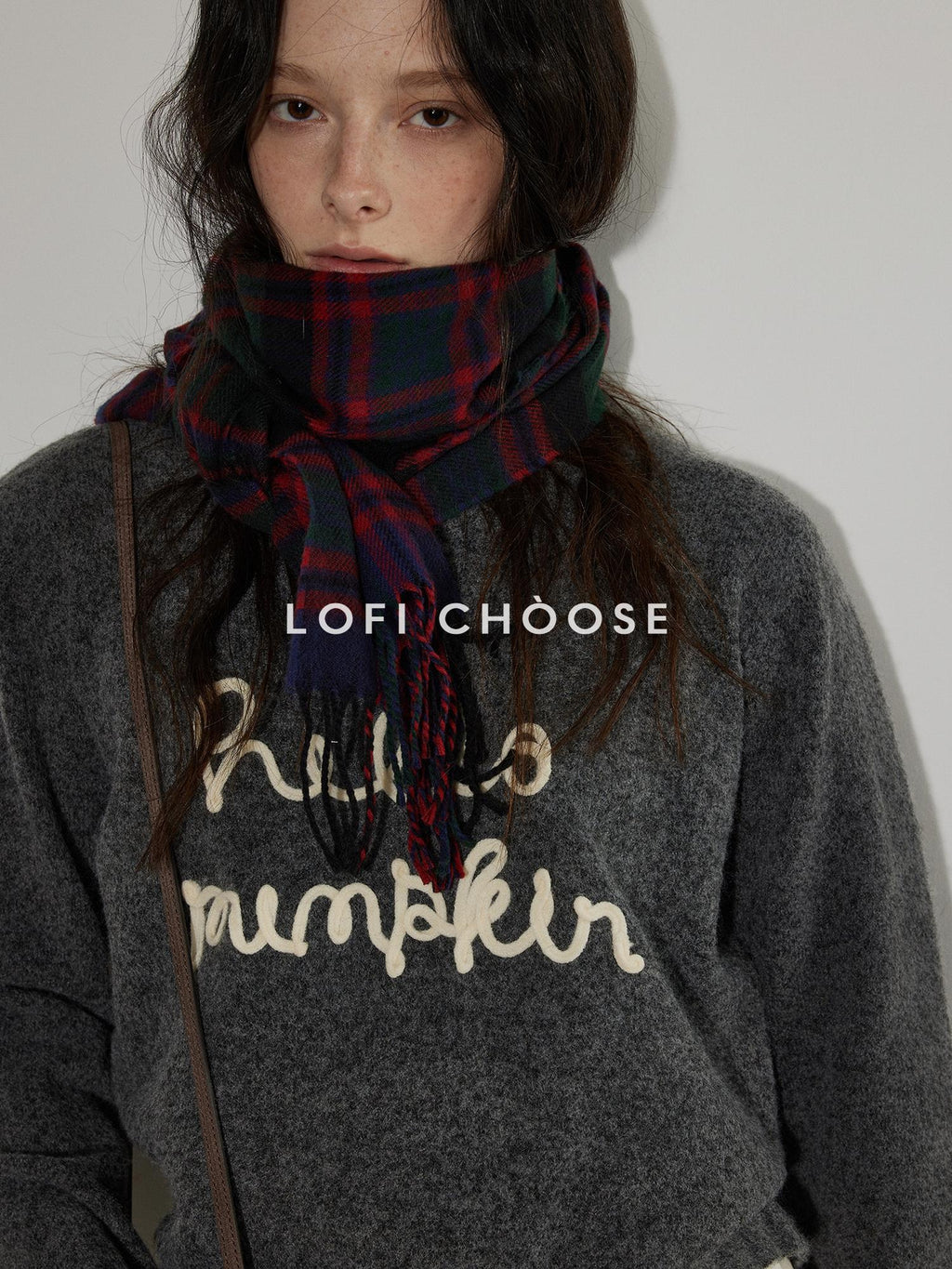 Lofi choose Acrylic Blend Relaxed Fit Office Crew Longsleeve Dark Gray Navy Sweaters