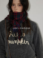 Lofi choose Acrylic Blend Relaxed Fit Office Crew Longsleeve Dark Gray Navy Sweaters