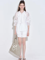 fano Breathable Lyocell Relaxed Three Quarter Sleeve White Lounge Top & Shorts Sets