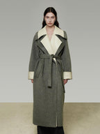 unspoken Minimal Commuter Oversized Long Notch Collar Olive Green Wool Blend Wool Coats