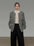 unspoken Warm Wool Blend Houndstooth Loose Fit Simple Commuter Black White Short Coat
