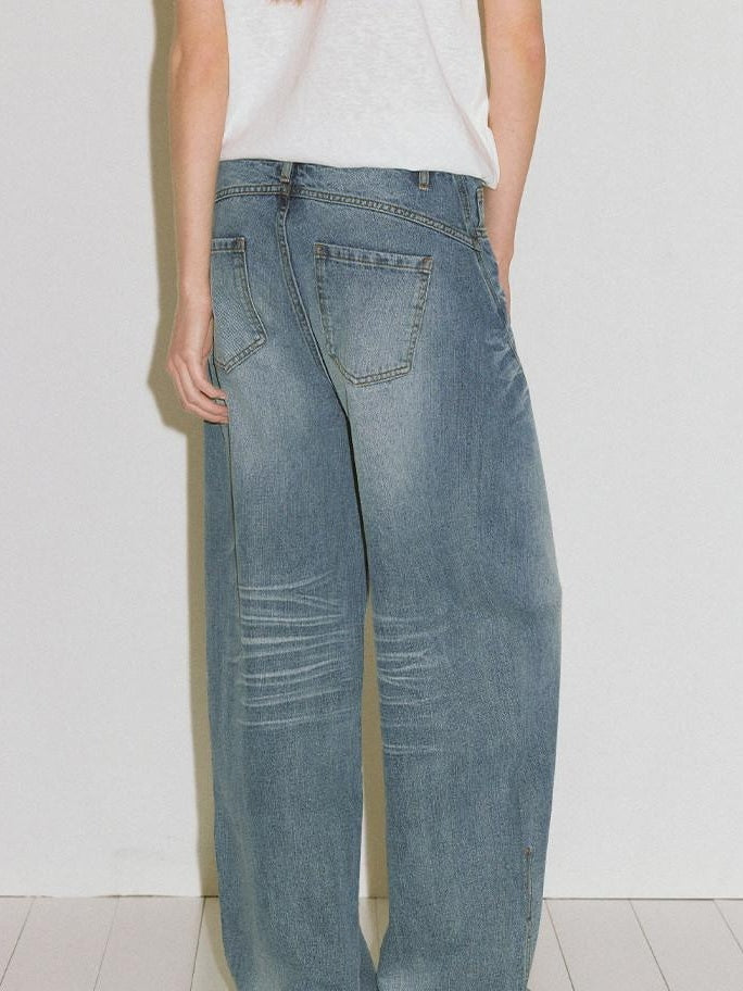 fano High Waist Wide Leg Zipper Fly Loose Light Blue Denim Straight Leg Jeans