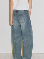 fano High Waist Wide Leg Zipper Fly Loose Light Blue Denim Straight Leg Jeans