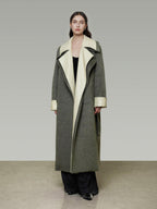 unspoken Minimal Commuter Oversized Long Notch Collar Olive Green Wool Blend Wool Coats