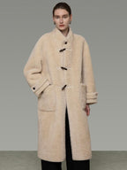 unspoken Warm Faux Fur Lined Vintage Loose Fit Stand Collar Women Daily Long Coats