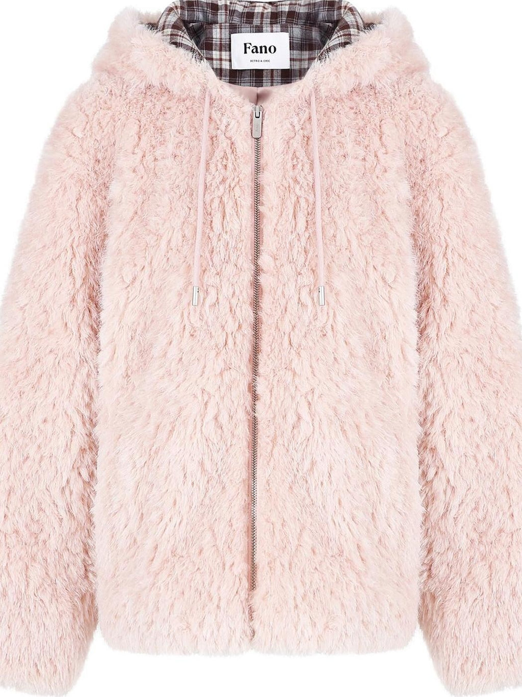 fano Cozy Lotus Pink Plaid Zip Closure Relaxed Loose Fit Womens Outerwear Long Coats