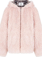 fano Cozy Lotus Pink Plaid Zip Closure Relaxed Loose Fit Womens Outerwear Long Coats