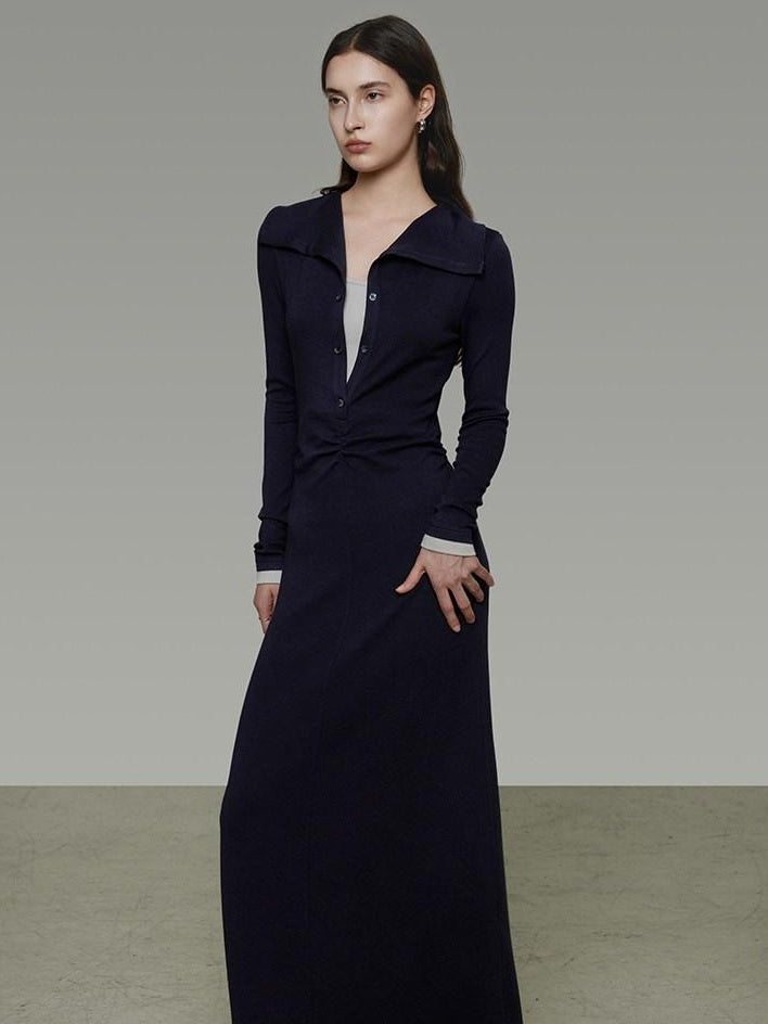 unspoken Breathable Modal Faux Twopiece Slim A Line V-neck Commuter Maxi Dresses
