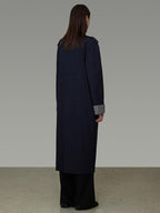 unspoken Minimal Navy Plaid Single Breasted Midlength Relaxed Women Trench Coats