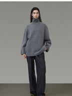 unspoken Warm Wool Blend Loose Fit Turtleneck Knitted Pullover Office Casual Gray Sweaters