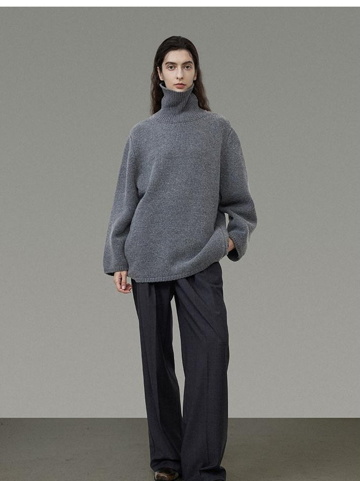 unspoken Warm Wool Blend Loose Fit Turtleneck Knitted Pullover Office Casual Gray Sweaters