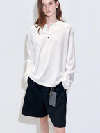 fano Breathable Cotton Blend V-neck Loose Fit Women Casual Long Sleeve T-Shirts