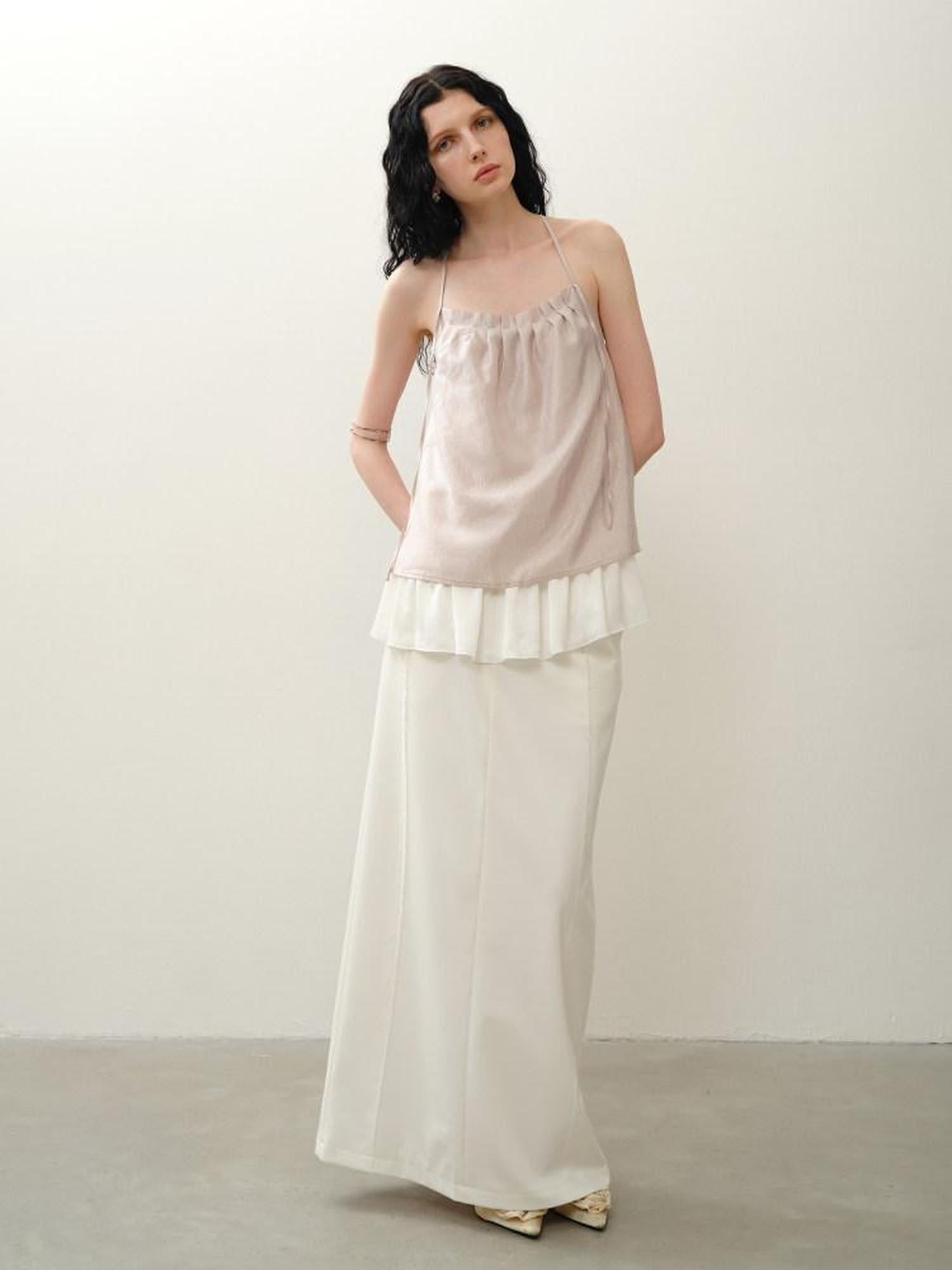 someone sometimes Original Design Ruffle Trim Loose Fit Lyocell Blend Women Solid Color Camisoles