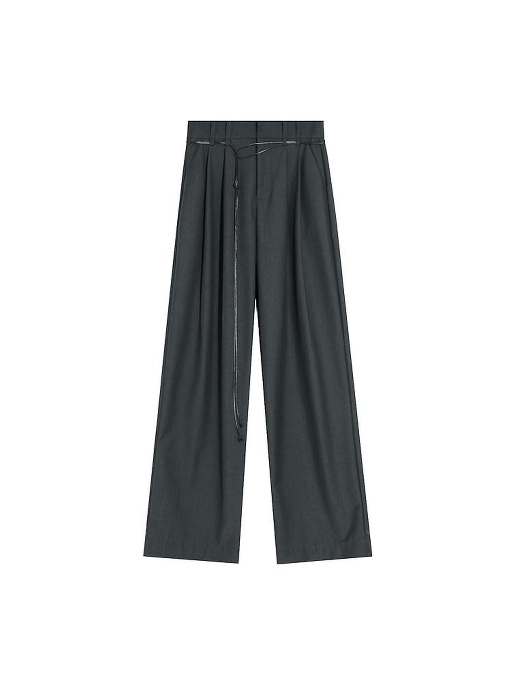 unspoken Breathable Minimal Commuter Belted Natural Waist Women Dark Gray Wide Leg Pants