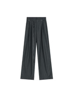 unspoken Breathable Minimal Commuter Belted Natural Waist Women Dark Gray Wide Leg Pants