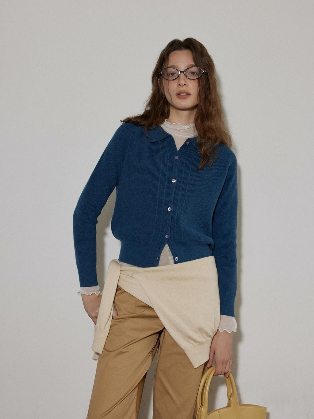 Lofi choose Light Poly Wool Jacquard Workwear Short Sleeve For Women Button Knit Cardigans