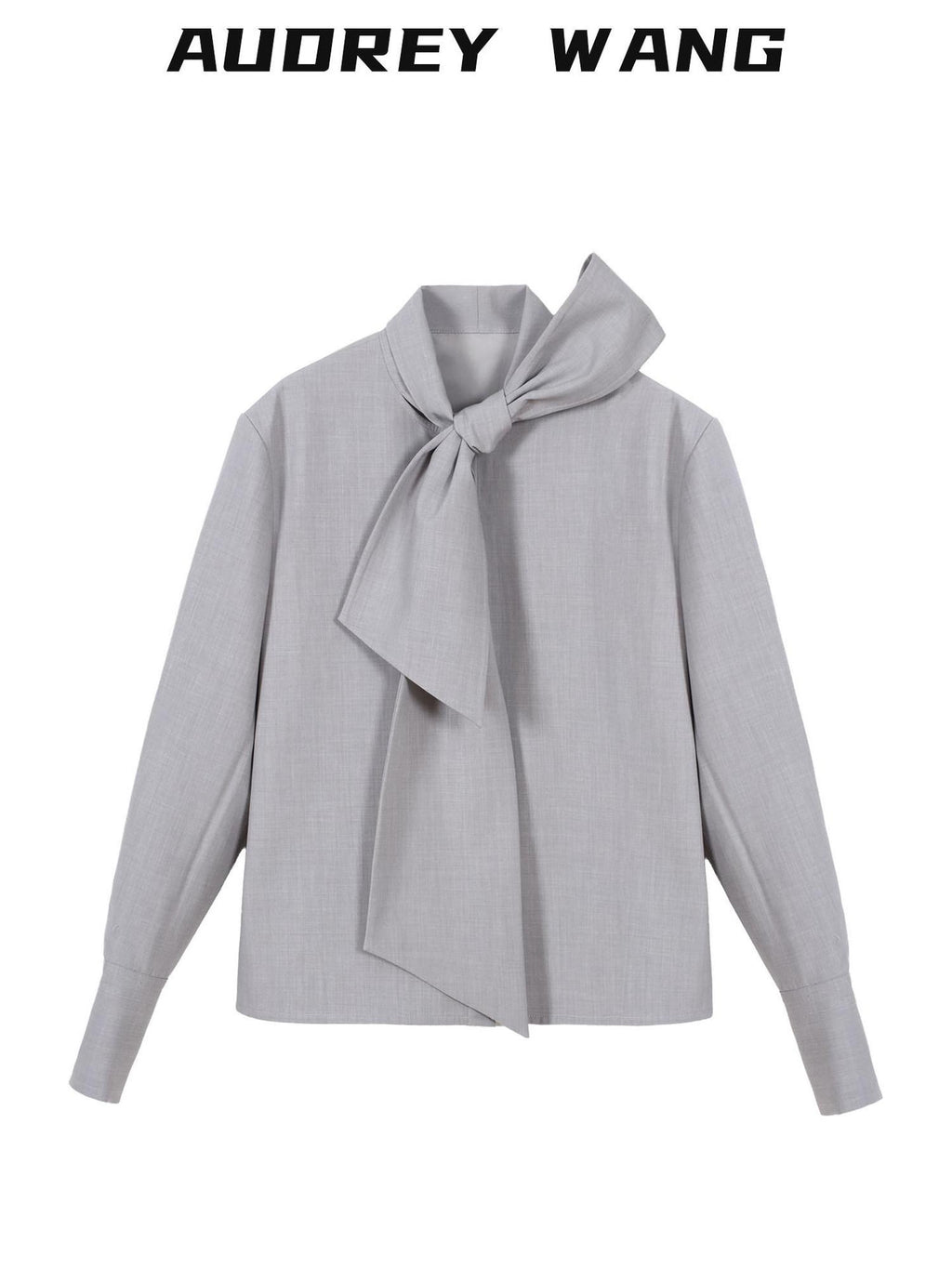 audreyyang Wrinkle Resistant Office Loose Tie Neck Bow Print Women Polyester Blouses