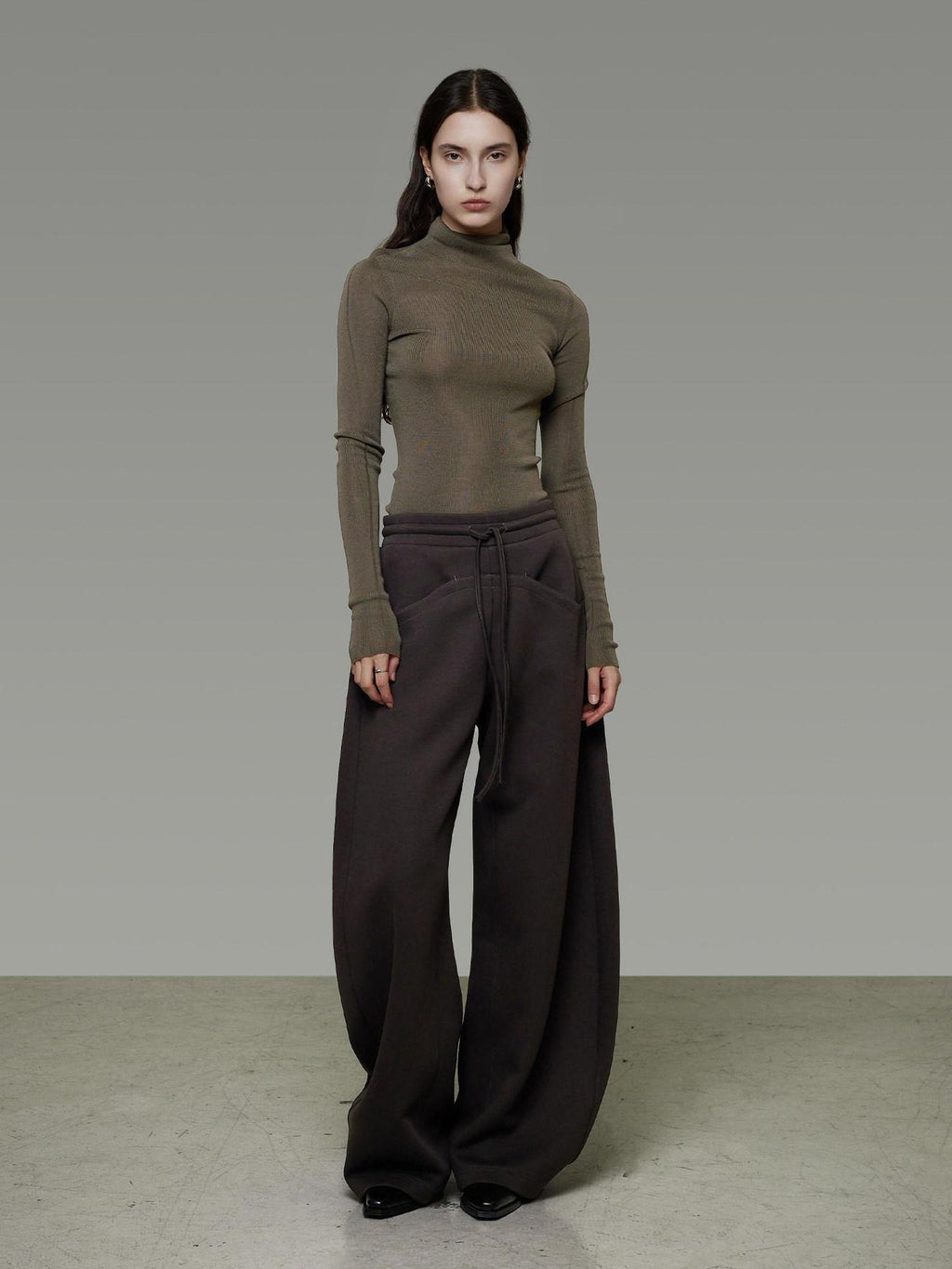 unspoken Breathable Cotton High Waist Tie Waist Minimalist Women Brown Wide Leg Pants