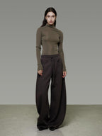 unspoken Breathable Cotton High Waist Tie Waist Minimalist Women Brown Wide Leg Pants