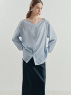 someonesometimes Breathable Lyocell Minimal Commuter Relaxed V-neck Button Tie Women Blouses