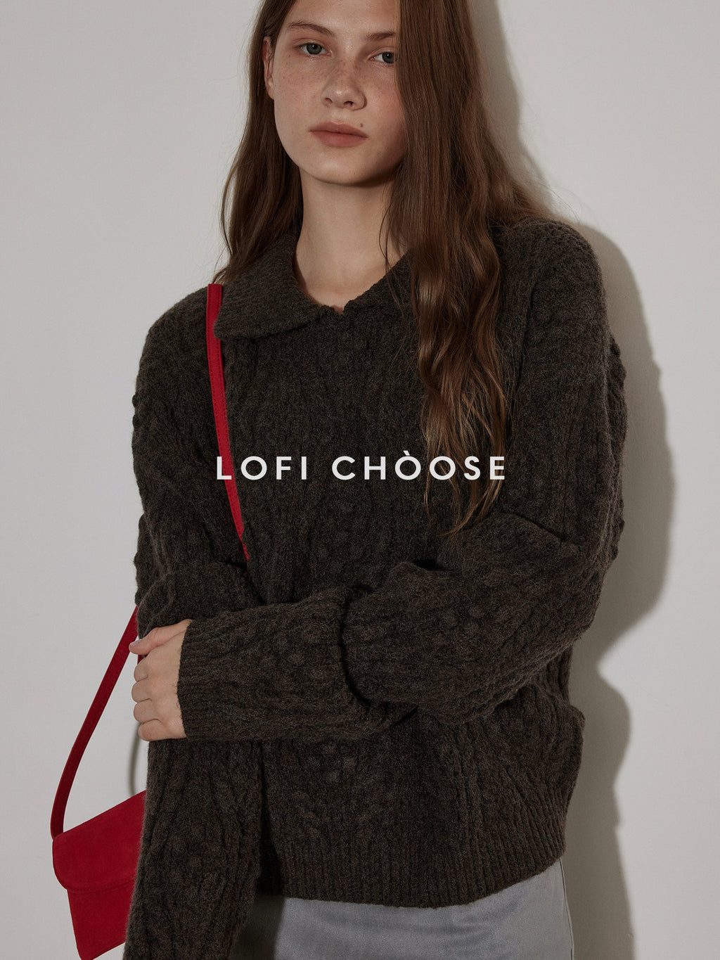 Lofi choose Cozy Thick Pullover Loose Fit Office Long Sleeve Knit Blue Charcoal Sweaters