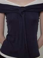 unspoken Viscose Blend Contrast Slim Fit Commuter Women Bardot Off Shoulder Crop Tops
