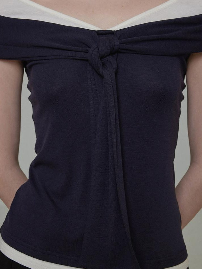 unspoken Viscose Blend Contrast Slim Fit Commuter Women Bardot Off Shoulder Crop Tops