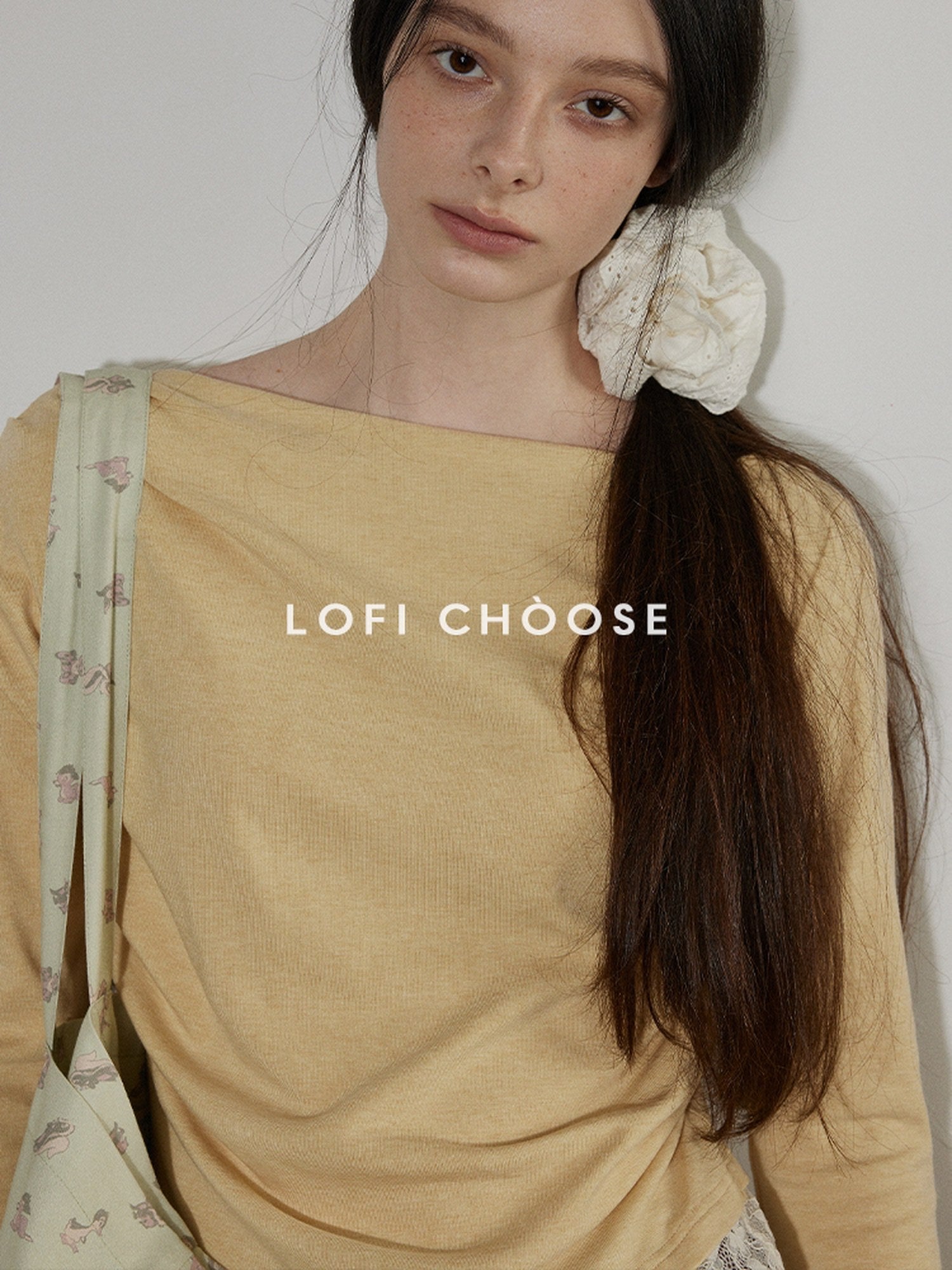 Lofi choose Cream Knit Paneled Relaxed Fit One Shoulder Women Long Sleeve T-Shirts