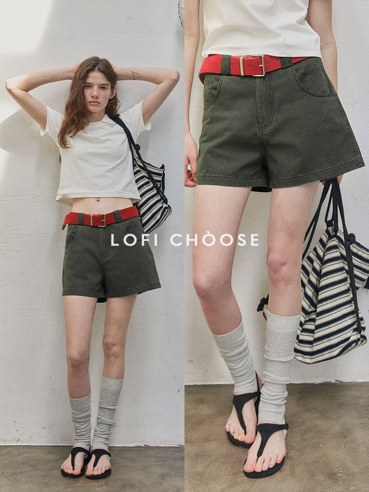 Lofi choose High Waist Distressed Loose Fit Women Zip Washed Green Mid-Length Shorts